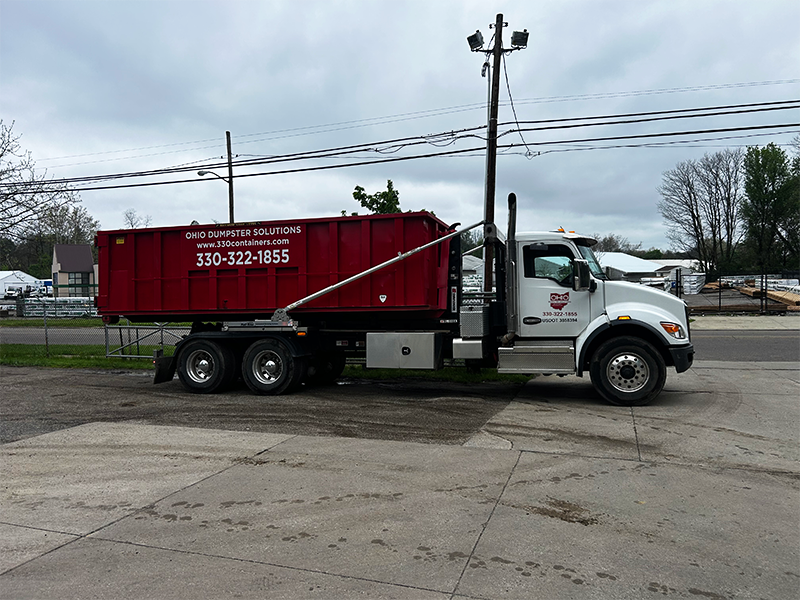 A 30 yard dumpster on a truck